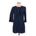 Draper James Casual Dress - Shift Tie Neck 3/4 sleeves: Blue Print Dresses - Women's Size 8