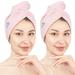 American Soft Linen 100% Cotton Hair Drying Towels for Women 2 Pack Head Towel Cap Cotton Hair Turban Towel Wrap Pink