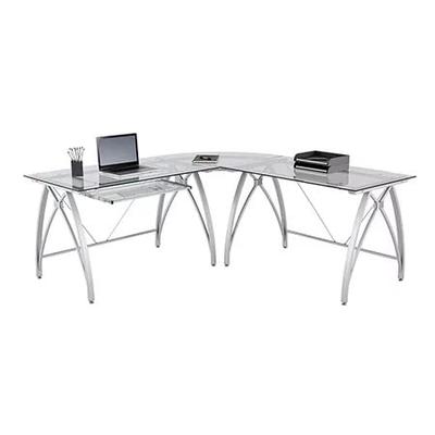 Realspace® Vista Glass L-Shaped Desk, Silver