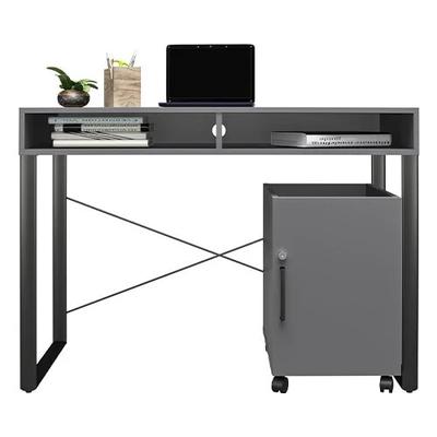 Brenton Studio Bexler 42inW Desk With Mobile Cart, Gray/Black