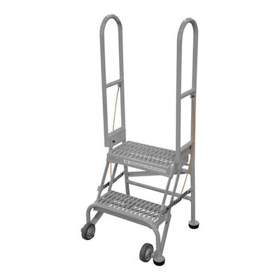 Cotterman StockNStore 16" x 10" x 20" 2-Step Gray Powder-Coated Steel Folding Rolling Ladder with UnaGrip Serrated Tread SAS2A3E10C1P6 - 350 lb. Capacity