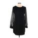 Akira Chicago Red Label Casual Dress - Shift Crew Neck Long sleeves: Black Solid Dresses - Women's Size Large