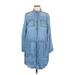Sonoma Goods for Life Casual Dress - Shirtdress High Neck 3/4 sleeves: Blue Solid Dresses - Women's Size Medium