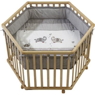 Laufgitter ROBA "Jumbotwins, 6-eckig, natur", Baby, beige (natur), Laufställe, mit Stoffeinlage und Nestchen; Rollen, höhenverstellbar Image