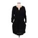 Ann Taylor LOFT Casual Dress - Shirtdress V Neck 3/4 sleeves: Black Print Dresses - Women's Size Medium