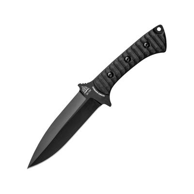 TOPS Knives Szabo Express Single Edge Knife by Laci Szabo 10.38in Overall 5.63in Black Cerakote False Edge 1095HC Steel Blade Black Sculpted Micarta