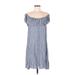 American Eagle Outfitters Casual Dress - Shift Off The Shoulder Short sleeves: Blue Stripes Dresses - Women's Size Medium