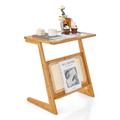 Costway Z-shaped End Table with Magazine Rack and Rattan Shelf-Natural