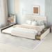 Queen Upholstered Platform Bed with Twin Trundle & Linen Fabric Headboard, Solid Wood Queen Size Storage Bedframe with 2 Drawers