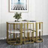 Modern 7-Piece Marble Dining Table Set with 55Inch Oval Dining Table and Marble Dining Chairs for Dining Room