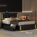 Queen Size Upholstered Platform Bed with LED Lights & USB Charging, Bedroom Creativity Platform Storage Bed with 4 Iron Drawers