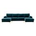 Modern 4-seat Convertible Sectional Sofa Set Chenille Fabric Removable Seat Couch w/ Double Recline Sofa for Living Room, Teal