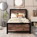 Metal Bed Frame, Industrial Platform Bed w/Wood Headboard & Footboard