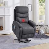 Electric Power Lift Massage Recliner with Vibration and Heating, Home Theater Fabric Recliner Chair with USB Port, Magazine Bag