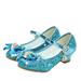 Children Dance Shoes Kitten Heels Girl Shoes Sequins Uppers Kid Dance Shoes Bowknot Shoes (Blue Size 32)