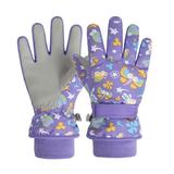 Lisingtool Fingerless Gloves Children Cartoon Print Winter Ski Gloves Thermal Gloves Thermal Cycling Gloves Kids Windproof Gloves Winter Gloves Purple