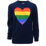Cyndeelee Girls Long Sleeve Knit Pullover Casual Sweater Crewneck Warm Sweater Shirt (Navy Multi Stripe Heart 2T)