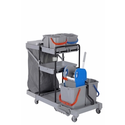 CleanSV BAY Servicewagen PE 2 x 18 Liter Eimer mit Muelltrennung, 4 x 6 L. Eimer, Moppresse Image
