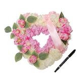 Artificial Silky Flowers Garland Funeral Floral Arrangements Heart Shaped Tribute Memorial Wreath with Ribbon for Butterfly Coffin Grave Halls Decoration