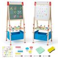 Maxmass 3-in-1 Kids Art Easel, Height Adjustable Children Painting Easel with Removable Storage Bag, Paper Roll and Accessories, Double Sided Chalkboard & Whiteboard for Toddlers