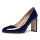 MOVINSTEPS Women Formal Block Round Toe Patent High Heel Slip On 3.3 Inch Business Court Shoes Navy Blue Size 6