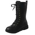 DADAWEN Girls Leather Winter Warm Lace-up Zipper Mid Calf Combat Riding Boots Black 9 Child UK