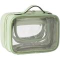 Veki Transparent Makeup Bag Double Travel Cosmetic Bags Case Waterproof Toiletries Bag Large Capacity Open Storage Bag Organizer for Women and Girls (Green, Small)