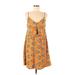 MNG Casual Dress - A-Line Plunge Sleeveless: Orange Floral Dresses - Women's Size Medium