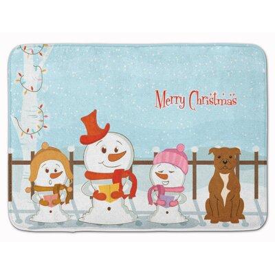 The Holiday Aisle® Durvesh Christmas Staffordshire Bull Terrier Bath Mat Memory Foam in Blue | 27 H x 19 W x 1 D in | Wayfair