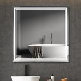 Brayden Studio® Chanett Modern Frameless Anti-Fog LED Lighted Dimmable Wall Mounted Large Bathroom Vanity Mirror, in White | Wayfair