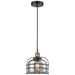 Bell Cage 9"W Black Brass Corded Mini Pendant w/ Plated Smoke Shade