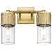 Bolivar 9.5" High 2 Light Brushed Brass Sconce With Clear Glass Shade