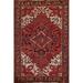 Geometric Red Heriz Persian Area Rug Hand-Knotted Wool Carpet - 4'8"x 6'11"