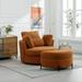 42.2"W Swivel Accent Barrel Chair and Half with Upholstered Half Crescent Moon Storage Bench Large Ottoman & Metal Base