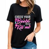 Womens Check Your Boobs Mine Tried To Kill Me Breast Cancer Raglan Baseball T Shirt Black 2X-Large