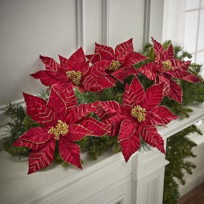 Set of 5 Poinsettia ClipS by BrylaneHome in Burgun...