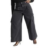 Plus Size Women's Wide Leg Cargo Jean by ELOQUII in Black Wash (Size 22)