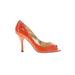 Enzo Angiolini Heels: Pumps Stilleto Cocktail Party Orange Print Shoes - Women's Size 8 - Peep Toe