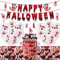 Halloween Bloody Tableware Set Include Bloody Handprint Tablecloth, Bloody Banner, balloons, Horror Cake Topper, Bloody Handprint Stickers etd Horror Party Decorations Set for Halloween Party Supplies