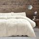 Catherine Lansfield Cuddly Deep Pile Faux Fur Double Duvet Cover Set with Pillowcases Cream