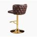 Everly Quinn Wrangell Swivel Adjustable Height Bar Stool Leather/Metal/Faux leather in Brown | 18.1 W x 19 D in | Wayfair