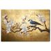 Winston Porter Floral & Botanical Branch Blossom w/ Bird Glam Gold Canvas Wall Art Print Canvas in White | 16 H x 24 W x 0.8 D in | Wayfair