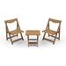 Patio Set of 3 with Two Chairs and Foldable Small Table HDPE Chairs with Armset for Backyard Deck Garden Teak