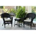 Jeco 3 Piece Black Wicker Chair And End Table Set With Tan Cushion