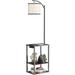 SUNMORY Floor Lamp with Table End Table with Lamp for Living Room Rustic End Table Lamp with Shelves Walnut