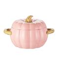 Dutch Oven Pot with Lid, Pumpkin Pottery Dessert Saucepan, Mini Baking Dish Cute Pumpkin Bowl, Covered Dutch Oven Ceramic Stockpot, Pumpkin-Shaped Casserole (Pink)