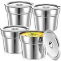 Zhehao 4 Pieces Inset Pan Stainless Steel Soup Pan Bain Marie Pot Round Soup Warmer with Lid for Kitchen Hotel Catering Restaurant Buffet Parties Banquets (11 qt)