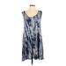 SJS Casual Dress - Mini Scoop Neck Sleeveless: Blue Tie-dye Dresses - Women's Size Small