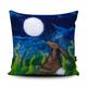 Moon gazing hare Faux Suede Cushion, Rabbit Pillow, Vegan Suede Throw Cushion, Needle felt print of a wool painting, woodland animals