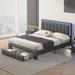 Upholstered Platform Bed with LED Lights and Two Motion Activated Night Lights,Queen Size Storage Bed with Drawer